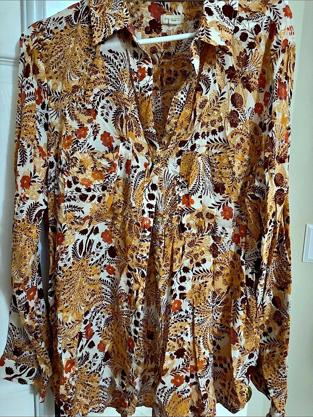 PILCRO Floral Button Down Shirt in Brown & White XL Like New